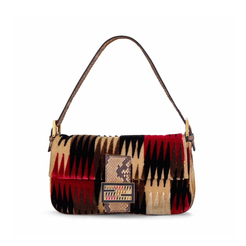 Fendi 2012 Pony Hair Suede Snakeskin Baguette Bag